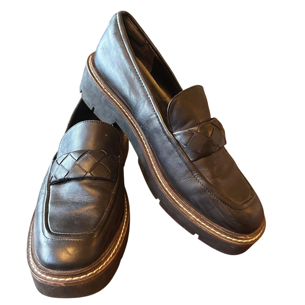 Nordstrom NOTORIE-LEA Black Leather Woven Platform Loafers Womens 10M Preppy‎